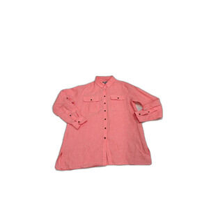Lands' End Coral Pink 100% Linen Button Down Shirt Size Medium